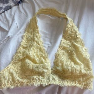 Free People Yellow Lace Halter Bralette size MEDIUM